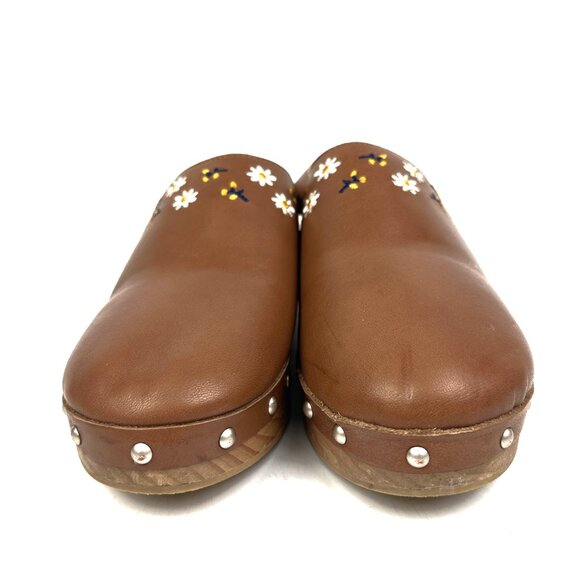 Zara Embroidered Leather and Wooden Clogs Brown Tan Size 38 7.5-8 - Picture 5 of 9